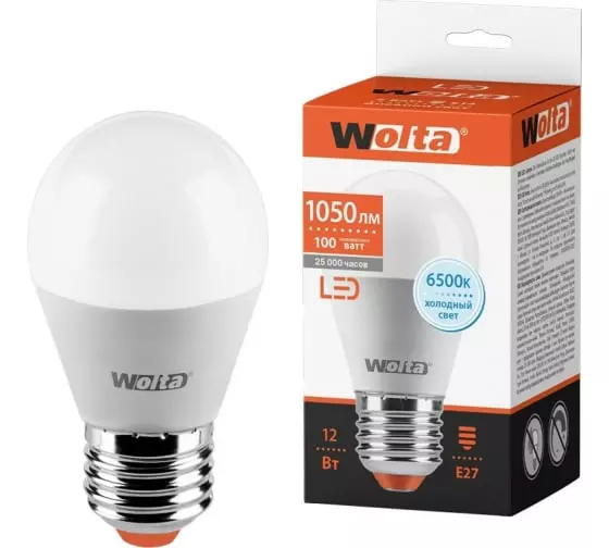 Лампа светодиодная Wolta E27 12Вт 6500K шар холодный