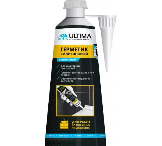 Герметик силиконовый санитарный Ultima белый 80 мл ULASW00180