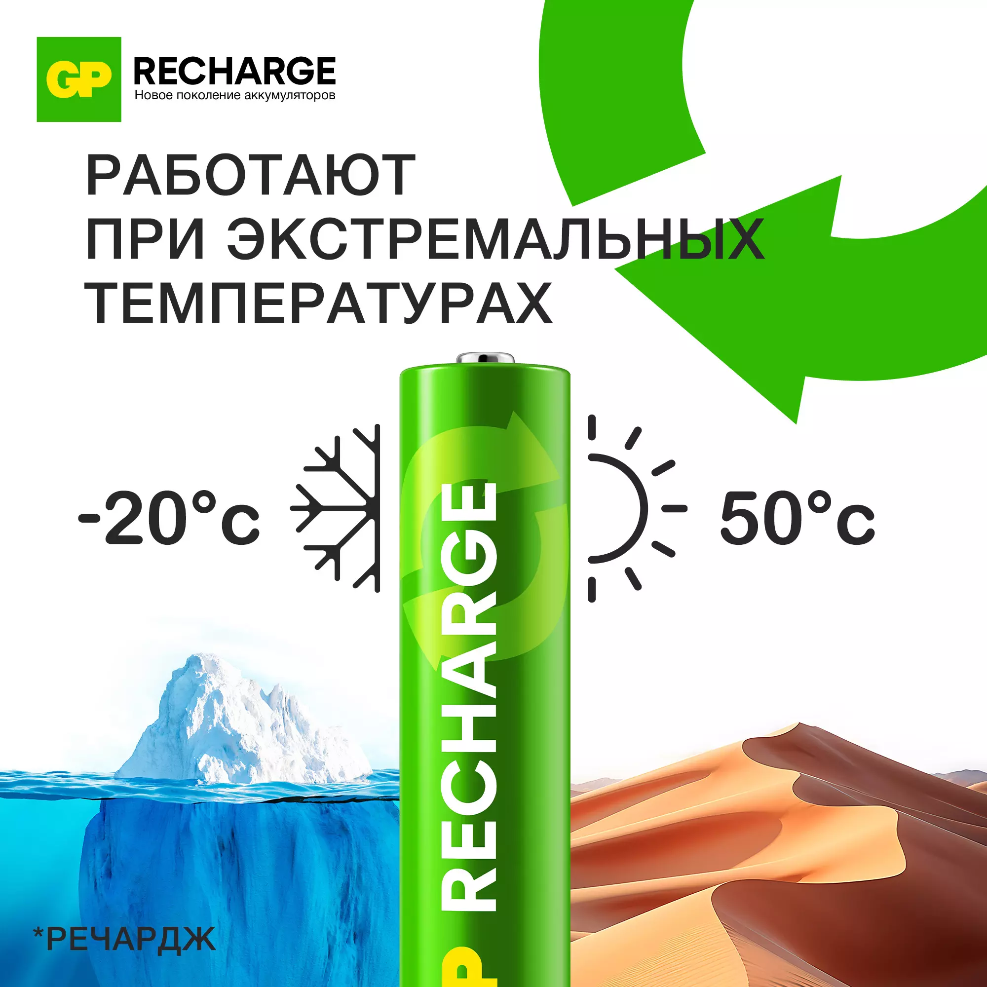 Аккумуляторная батарейка ААА 400мАч 2шт GP RECHARGE
