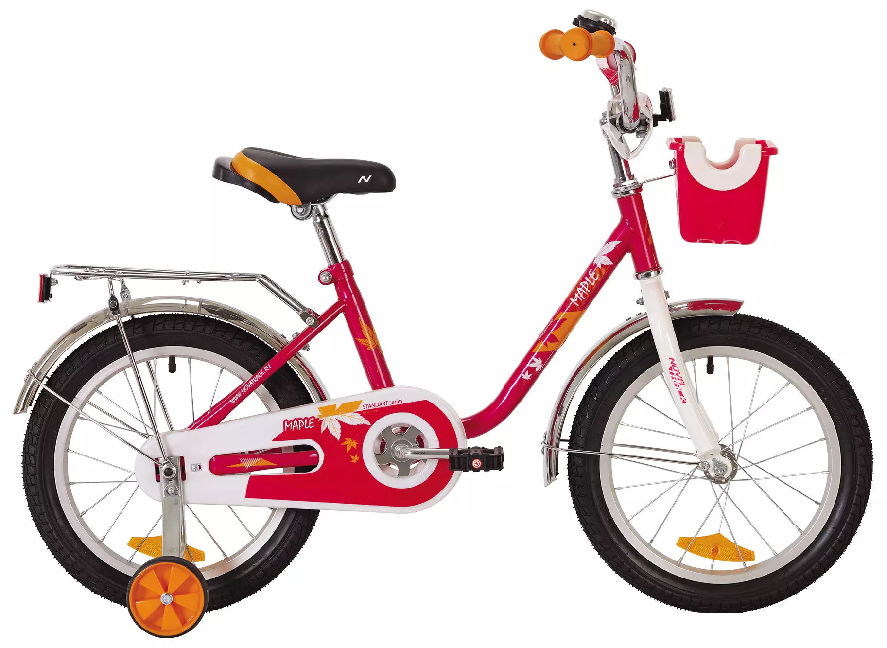 Велосипед NOVATRACK 16&quot; MAPLE красный, полная защита цепи, тормоз нож., багажник, пер.корзина