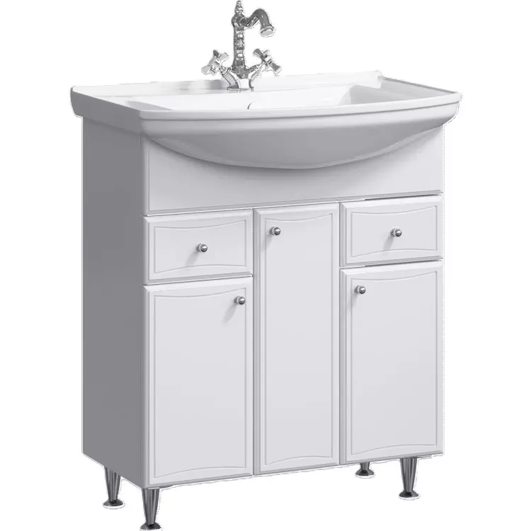 Тумба с раковиной напольная AQWELLA БАРСЕЛОНА T7 Ba-L.01.07.К, 2 ящ. белый + рак. Стиль 75