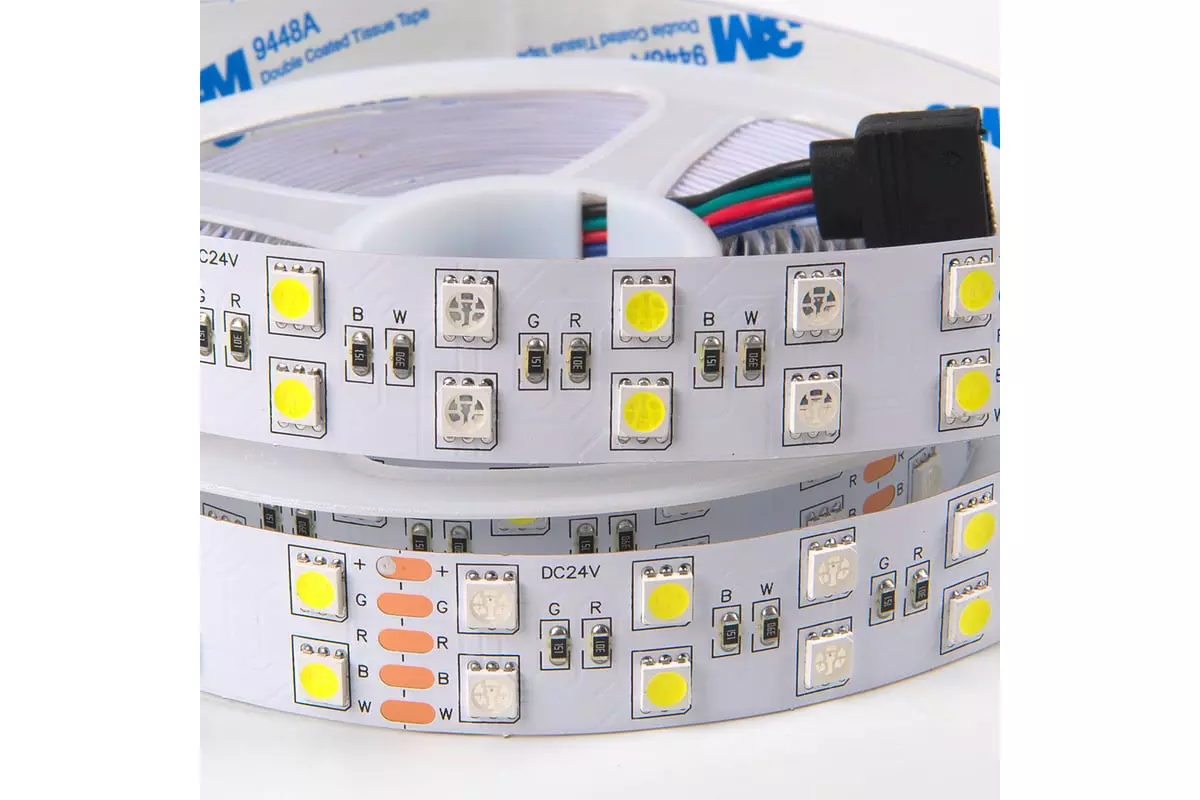 Светодиодная лента 24В 28,8Вт/м 720Лм/м RGB+6500К 5м 20мм SMD5050 120шт/м IP20 General 503835