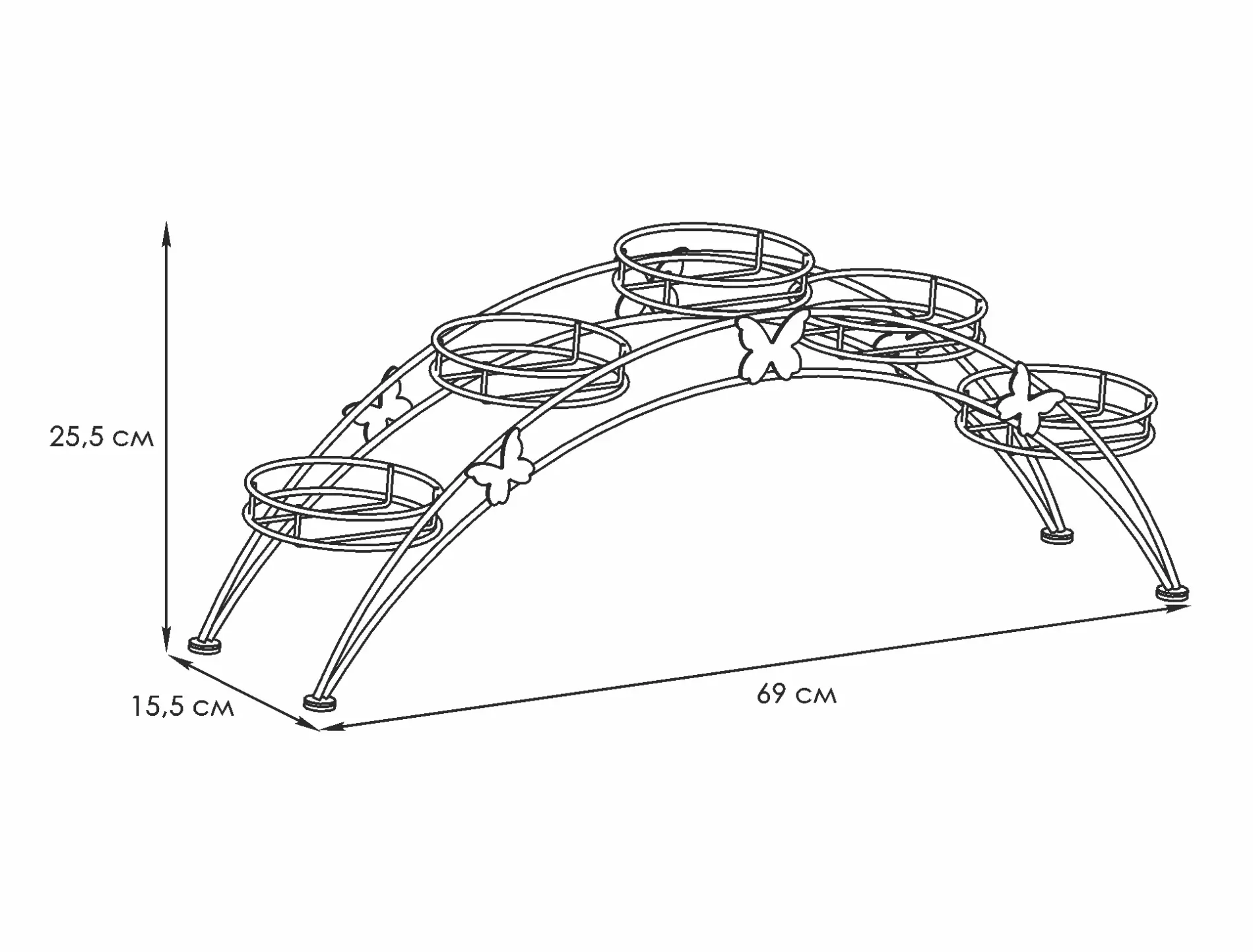 Подставка для цветов напольная металл 690х155х255 мм на 5 горшков Арка-5 ЗМИ ПДЦ 414Б белый