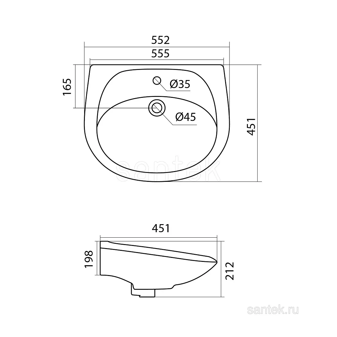 Раковина с пьедесталом 55х45х20 см Santek Bris 55 1.WH11.0.460 + 1WH110595