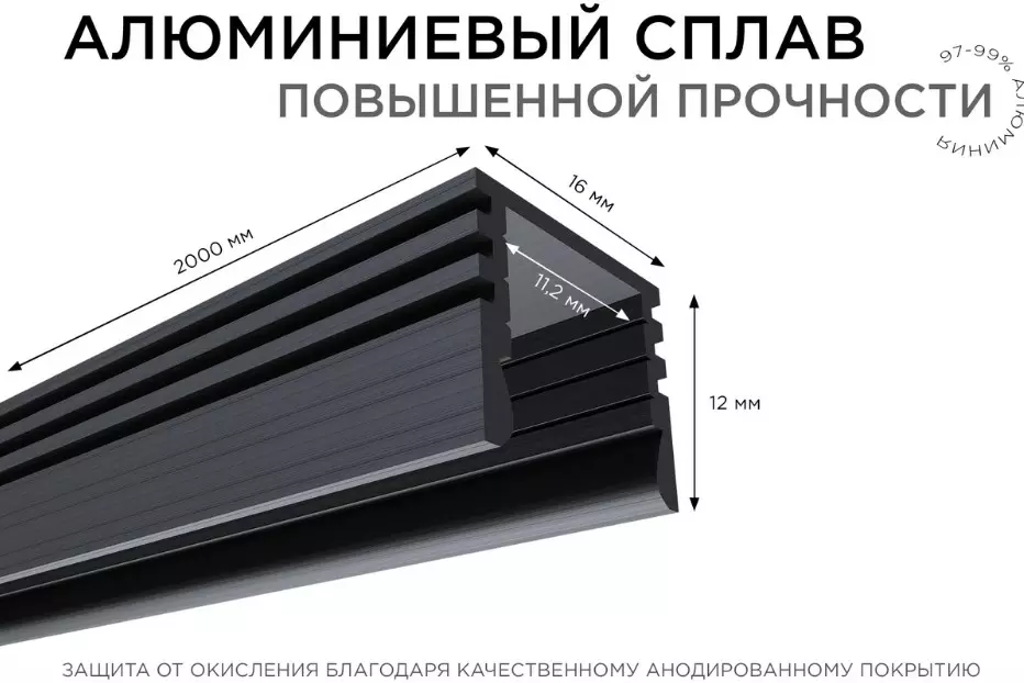 Профиль для светодиодной ленты накладной 12x16x2000мм черный Apeyron 08-10-Ч