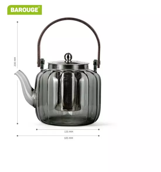 Заварочный чайник 1200 мл, стекло, дерев. ручка, Barouge BF-525