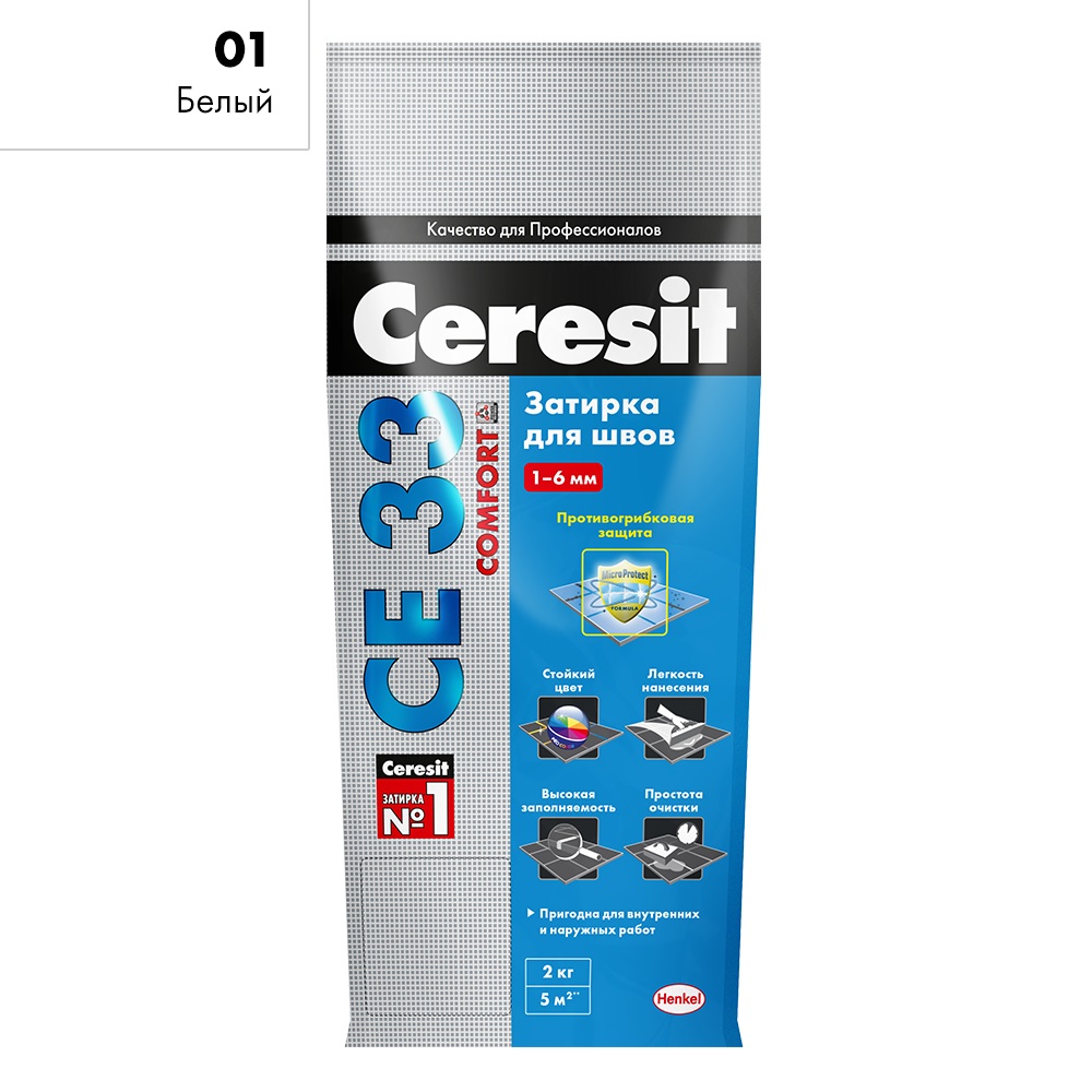 Затирка Ceresit CE 33 S №01 белая, 2 кг