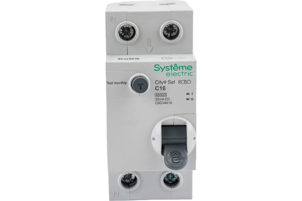 Дифавтомат Systeme Electric City9 2п (1P+N) C 16А 30мА тип AC 4.5кА 230В SE C9D34616