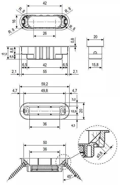 Замок защелка сантехническая магнитная Rucetti RM1895 SC мат.хром