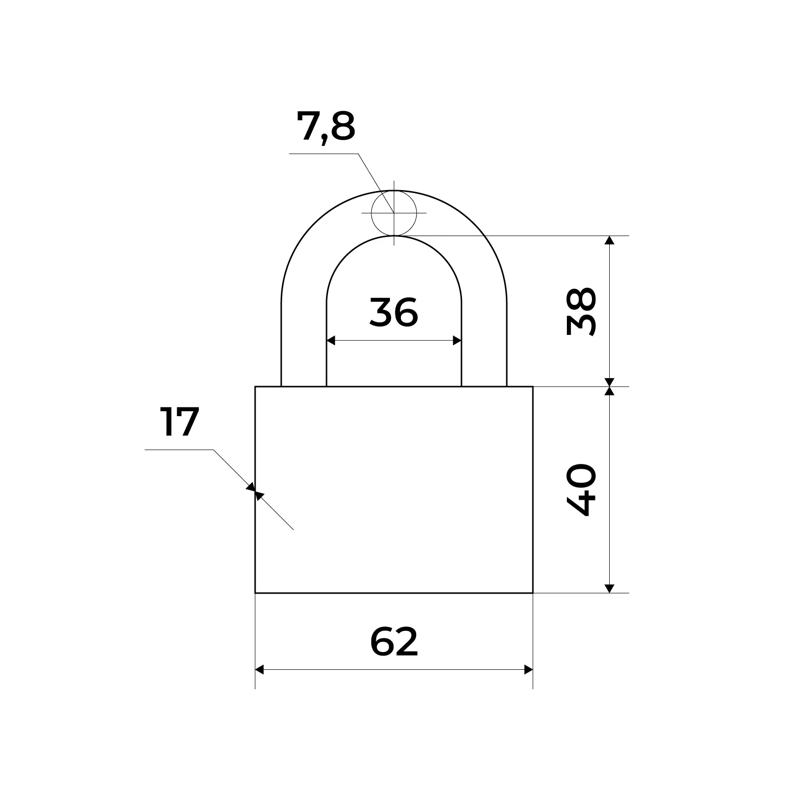 Замок навесной Стандарт HDS-370 d=7.8 мм, закаленная дужка