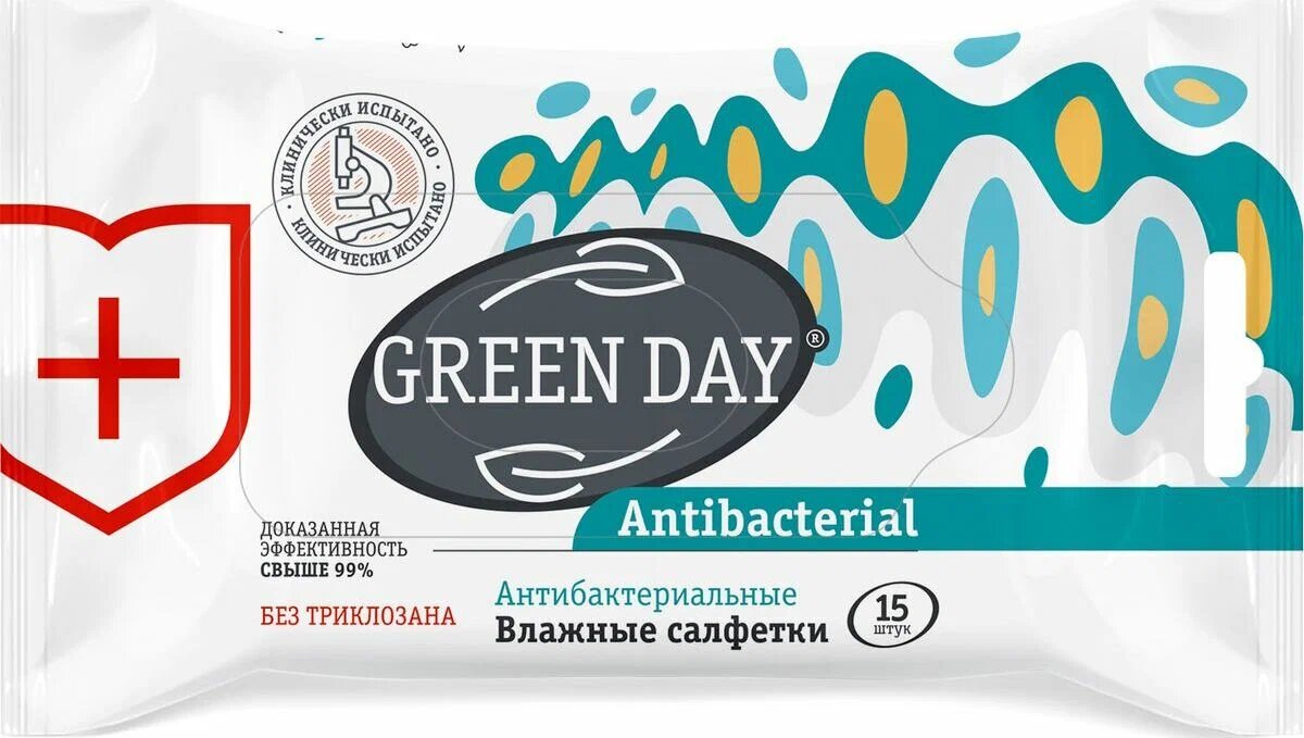 Влажные салфетки GREEN DAY антибактериальные 15 шт 