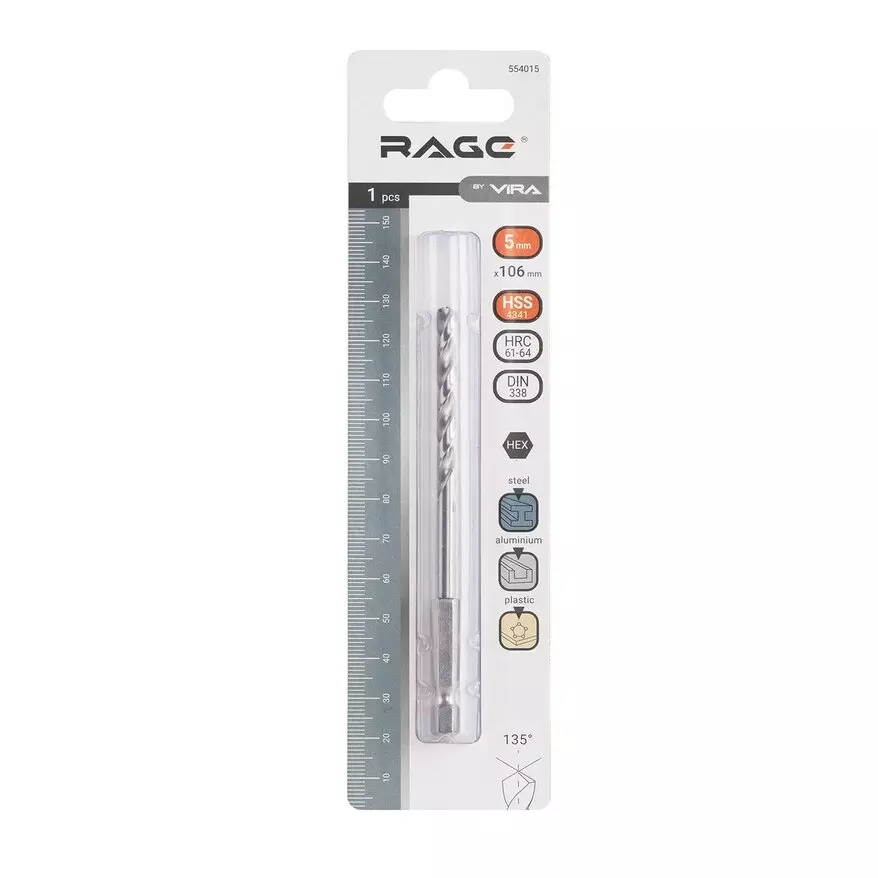 Сверло по металлу 5мм HSS RAGE by VIRA 554015 шестигр.хвостовик