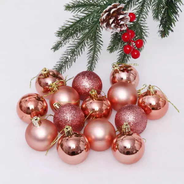 Новогодние шары 5 см (набор 24 шт) Микс фактур, розовое золото 652-272