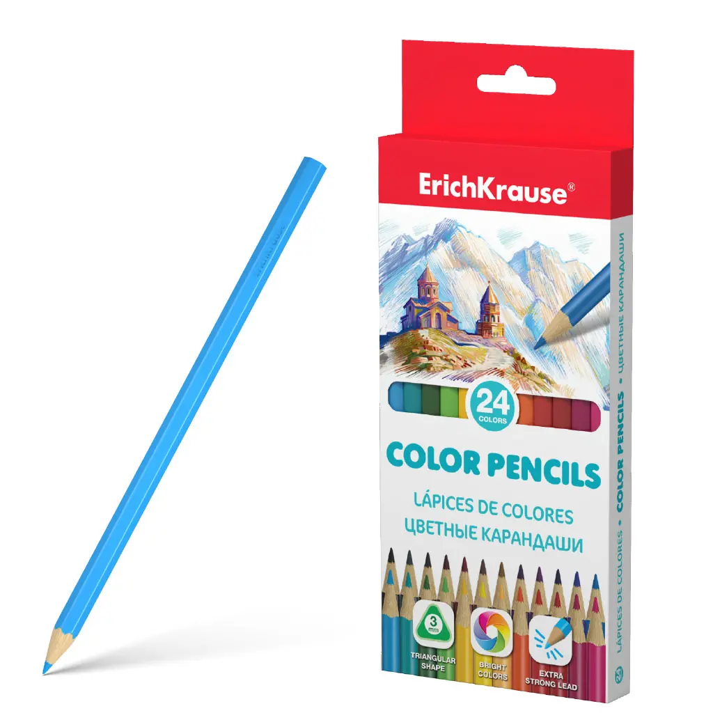 Цветные карандаши 24 цвета ErichKrause 49888 ТРЕХГРАН. ассорти