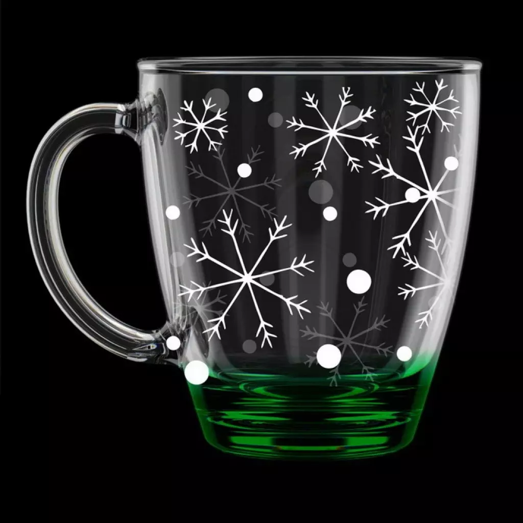 Кружка 350 мл, стекло, &quot;Снегопад&quot;(зеленый), арт.2025-ГН9