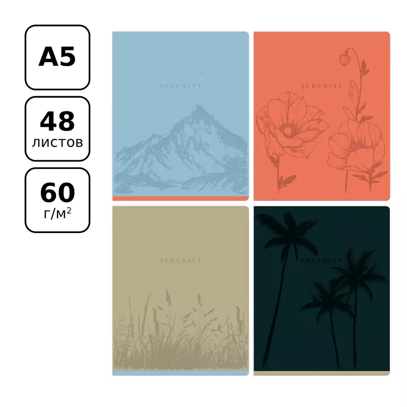 Тетрадь в клетку 48 листов A5 на скрепке BG Monocolor. Serenity