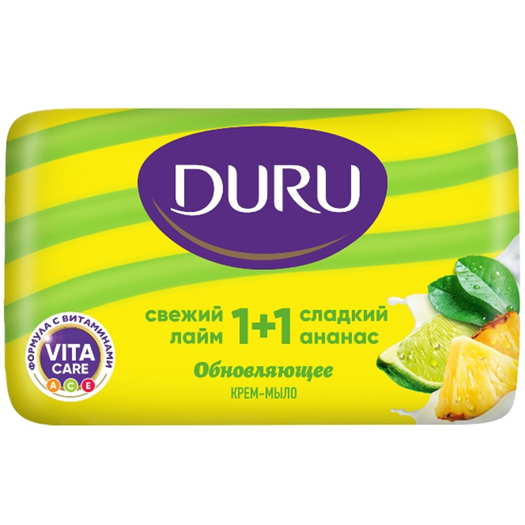 Мыло Duru 1+1 SOFT SENS Лайм-Ананас 80г — купить по выгодной цене в  интернет-магазине Колорлон