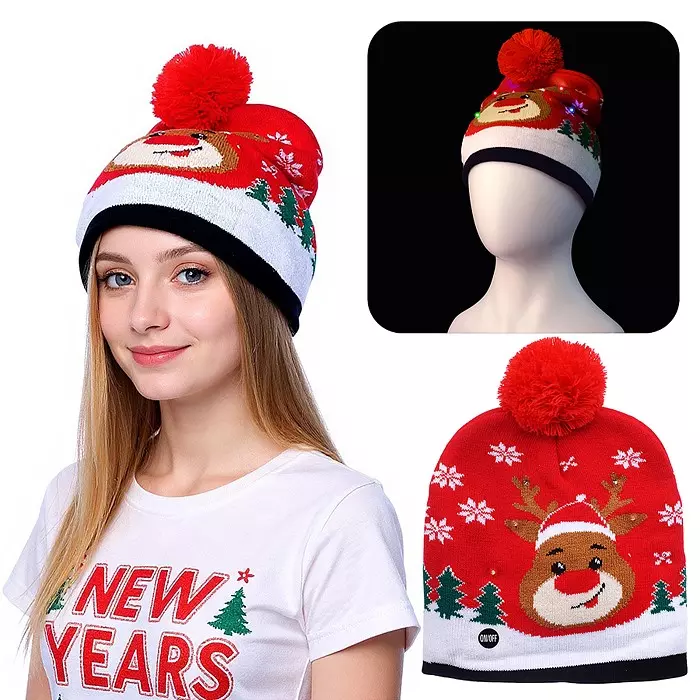 Новогодняя шапка с подсветкой Олень рождественский 00-6846