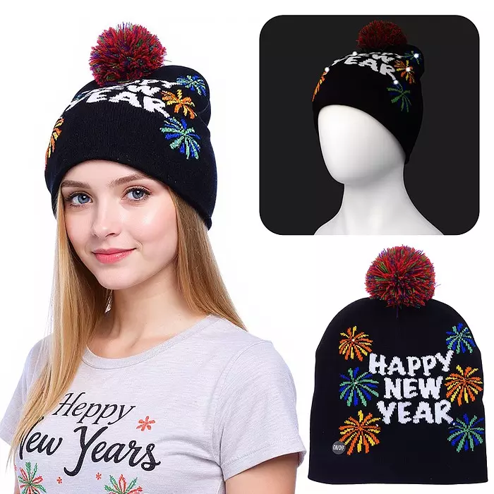 Новогодняя шапка с подсветкой Счастливого нового года 00-6852