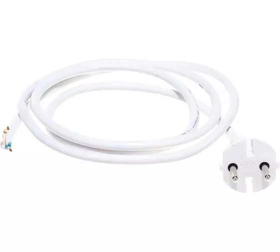 Сетевой шнур ПВС 2x0.75, 1.5 м, белый, DORI 41436