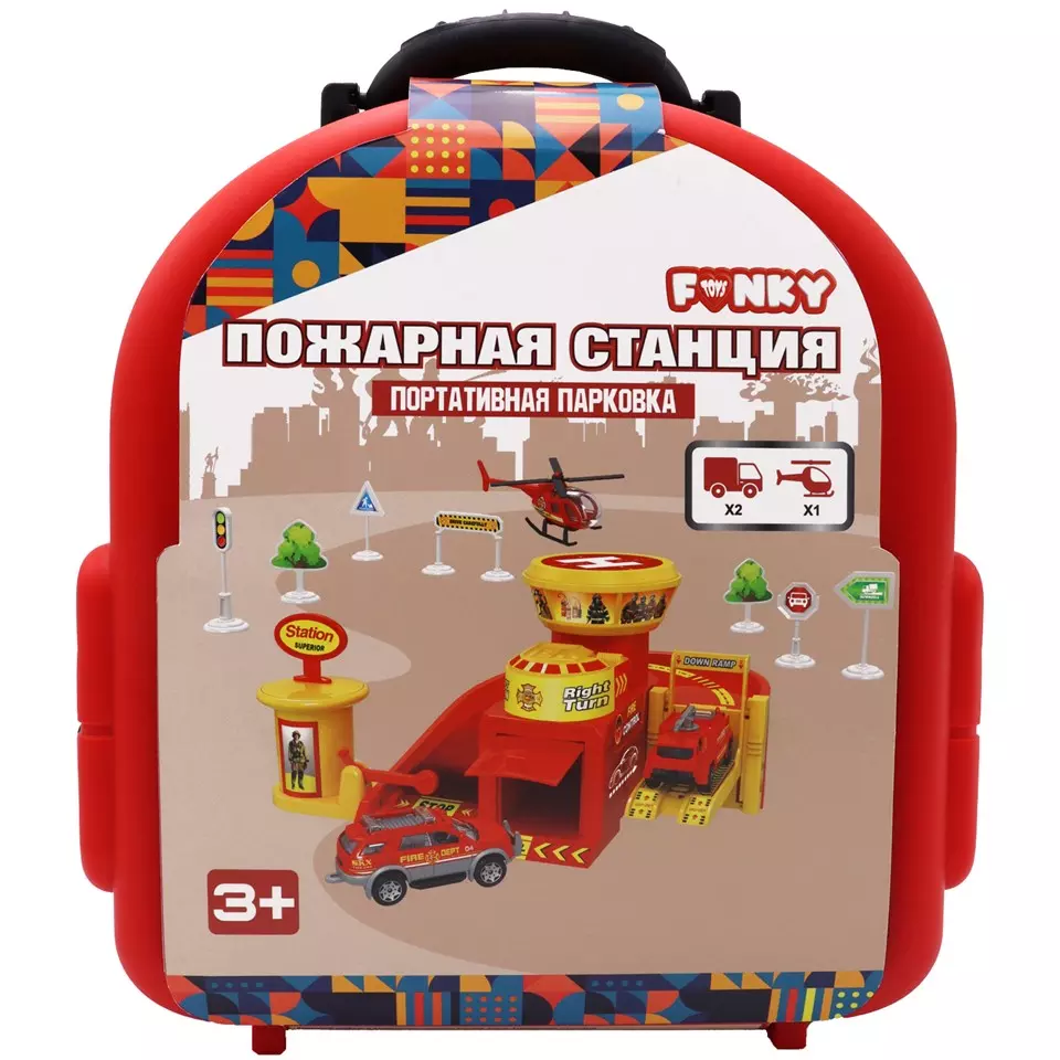 Портативный игровой набор - пожарная станция Funky Toys красный в наборе 32 предмета FT0512788-2