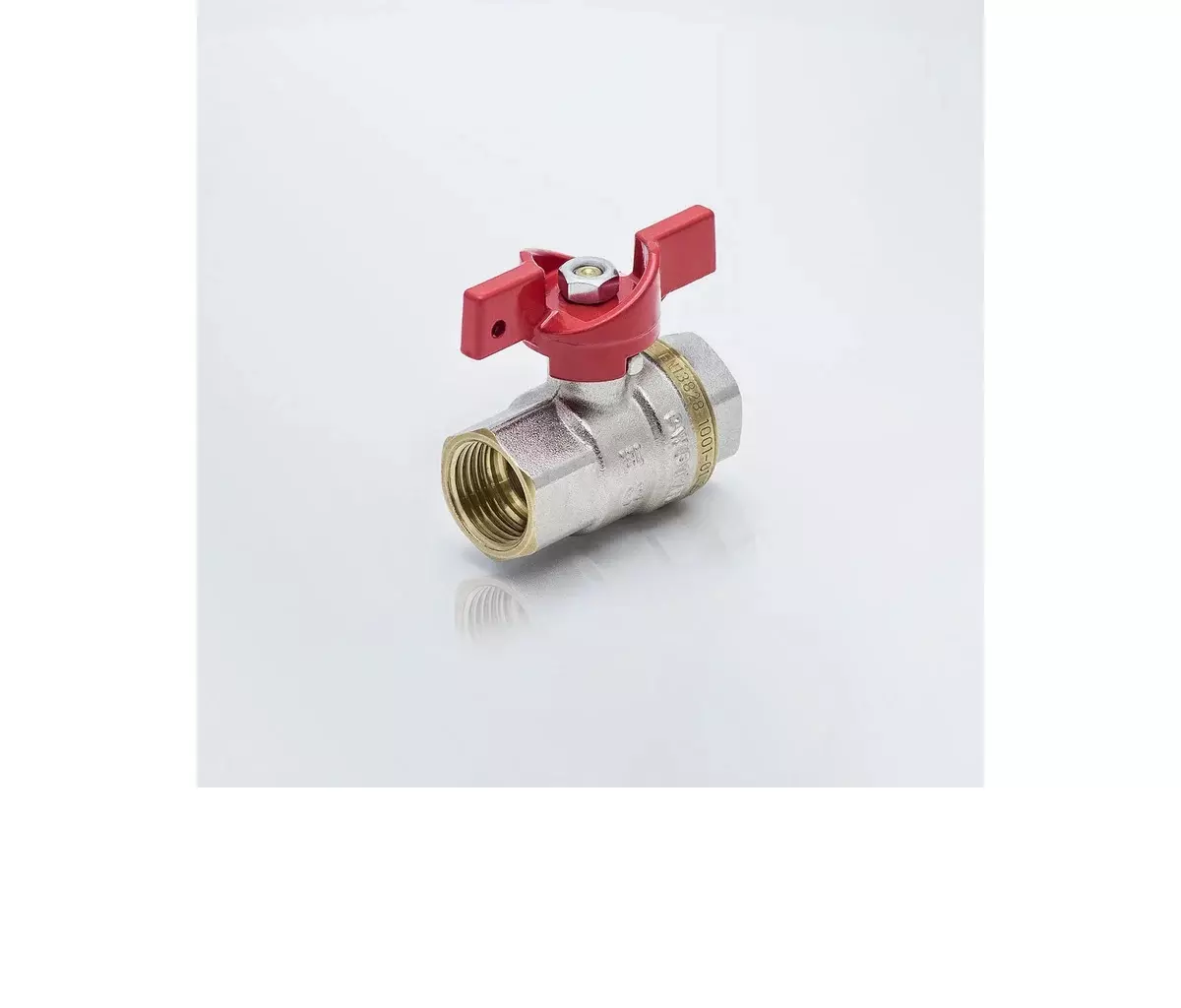 Кран шаровой полнопроходной 3/4&quot; ВР, никель, бабочка красная, Aquasfera 1002-02