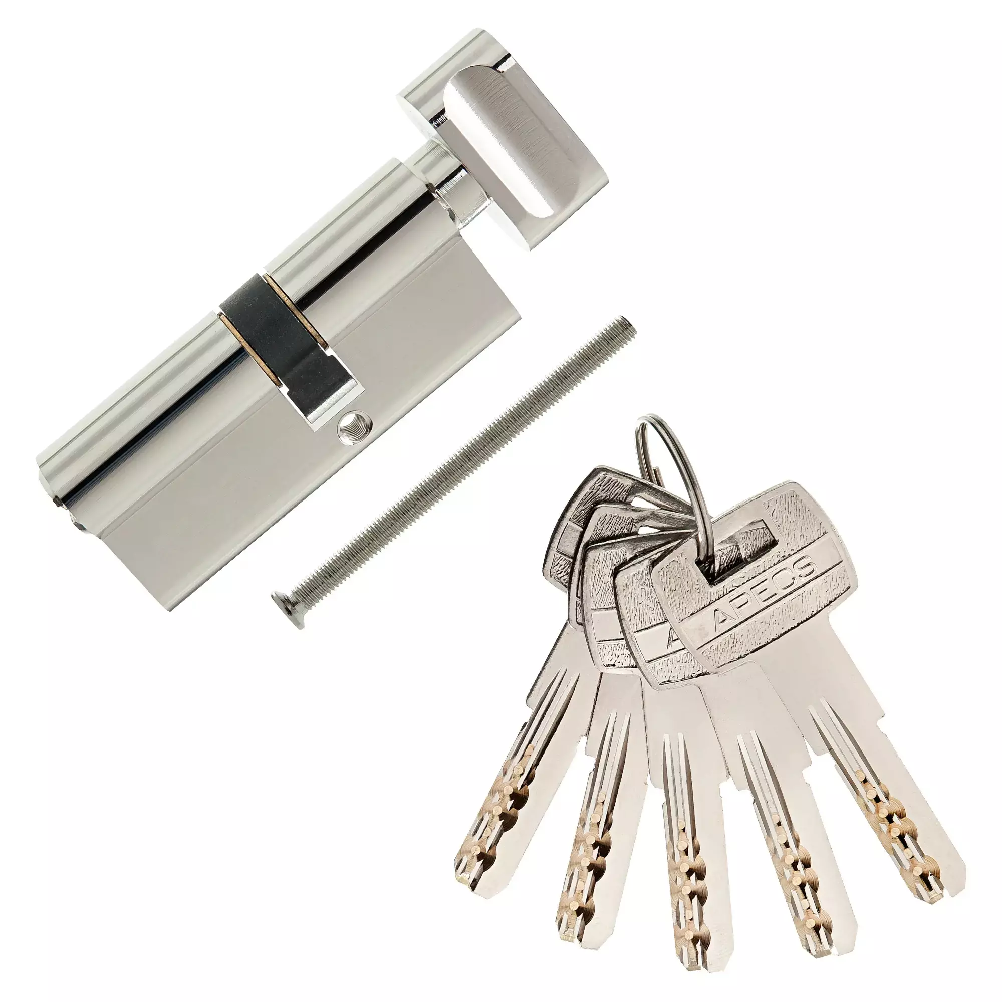 Цилиндровый механизм Apecs SM-70(30C/40) ключ/завертка, хром/никель