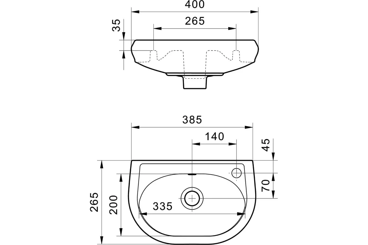 Маленькая раковина подвесная 40х27х16 см Santek Бриз 40 1.WH11.0.445 отверствие под смеситель справа