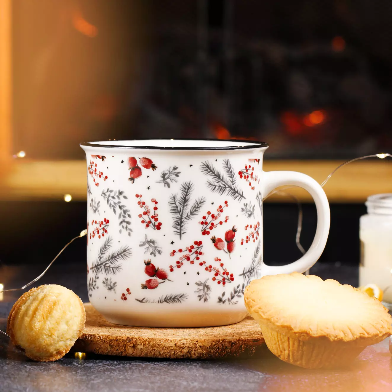 Кружка 385 мл, &quot;Еловая ветка&quot;, фарфор, крафтовая коробка, Confeti, ESPRADO