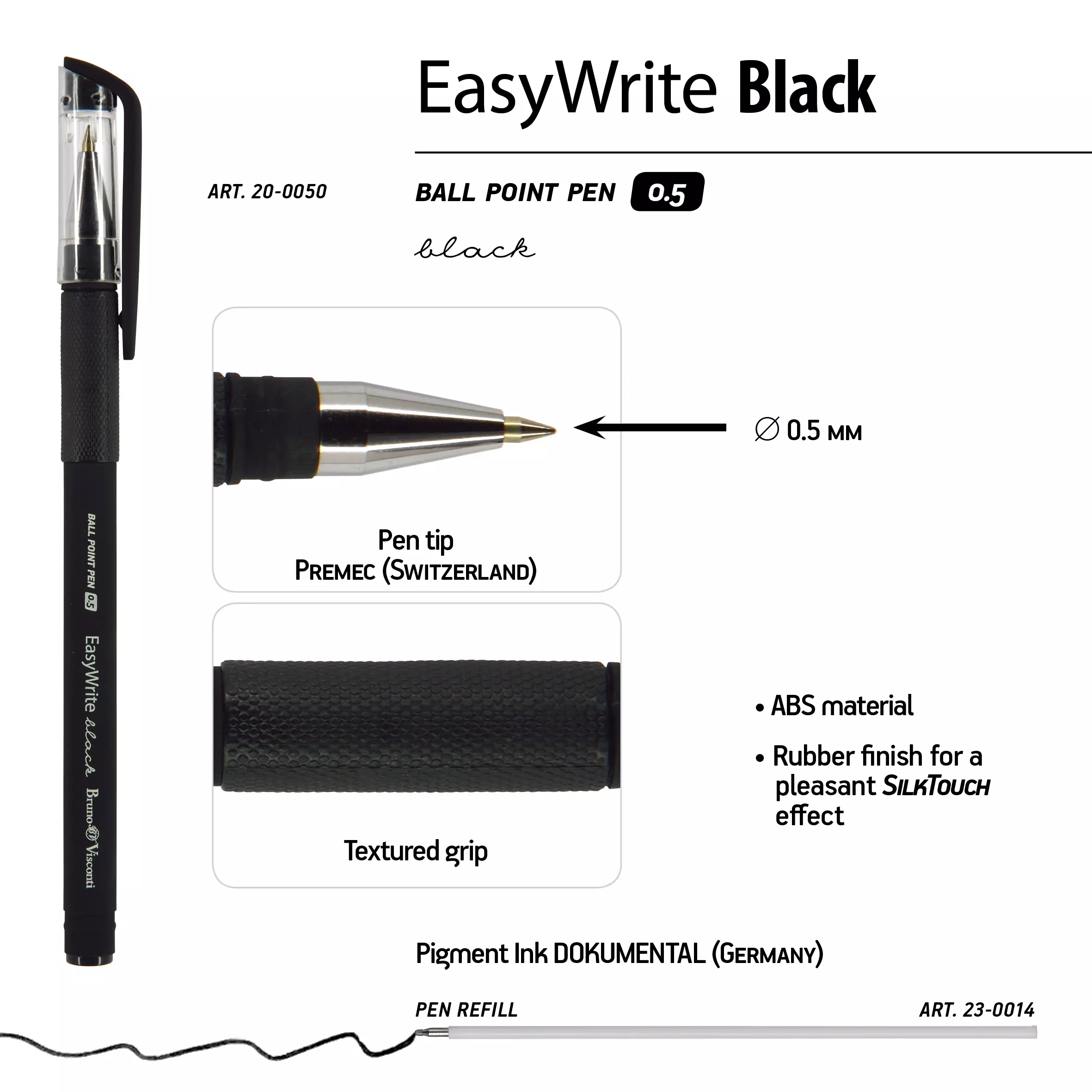 Шариковая ручка BrunoVisconti EasyWrite.BLACK, 0.5 мм, черная