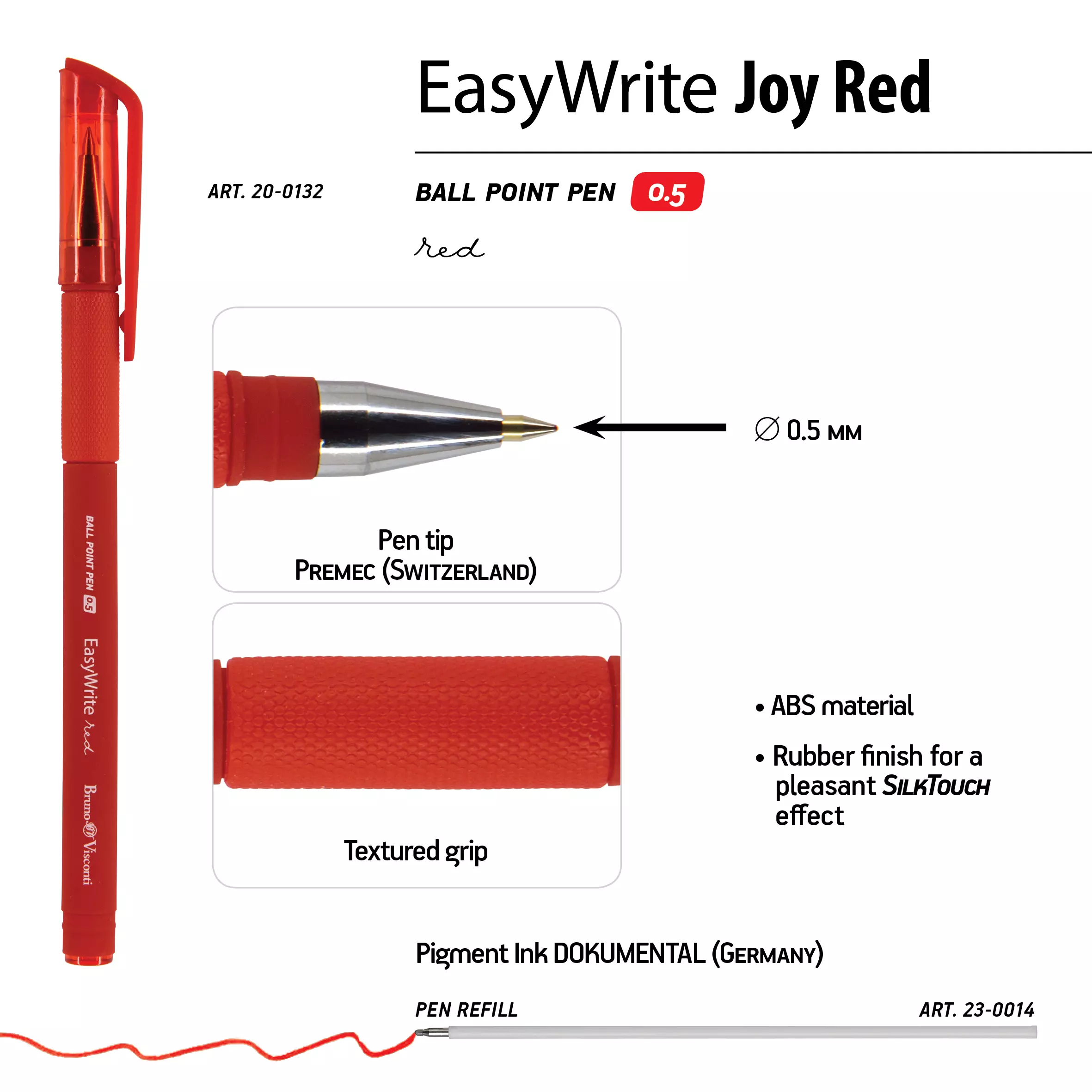 Шариковая ручка BrunoVisconti EasyWrite,.Red 0.5 мм, красная