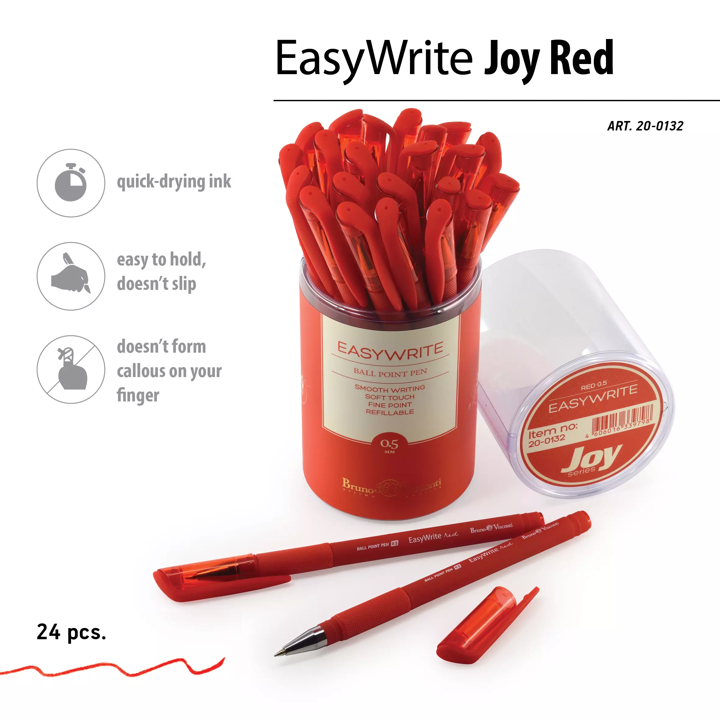 Шариковая ручка BrunoVisconti EasyWrite,.Red 0.5 мм, красная