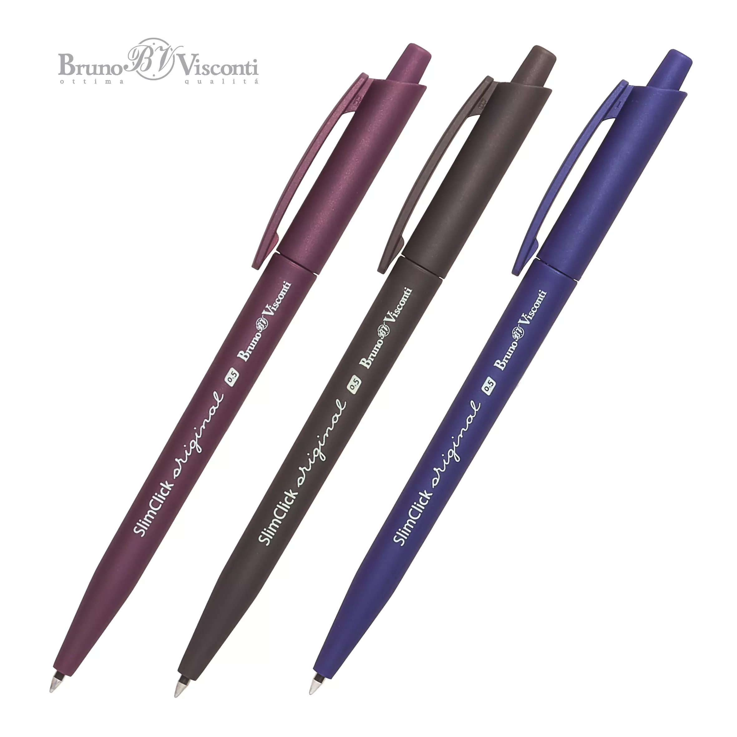 Шариковая ручка автоматическая BrunoVisconti SlimClick.ORIGINAL 0.5 мм, синяя (3 цвета корпуса)