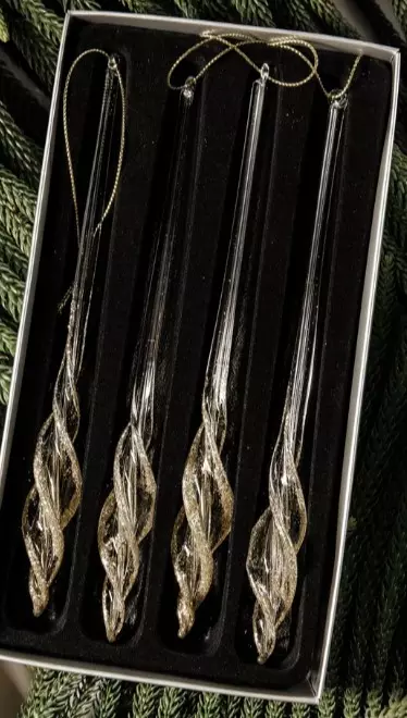 Елочные украшения стекло (4 шт) Сосульки Волшебство на ветках VNVSG-21