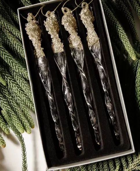 Елочные украшения стекло (4 шт) Сосульки Волшебство на ветках VNVSG-33