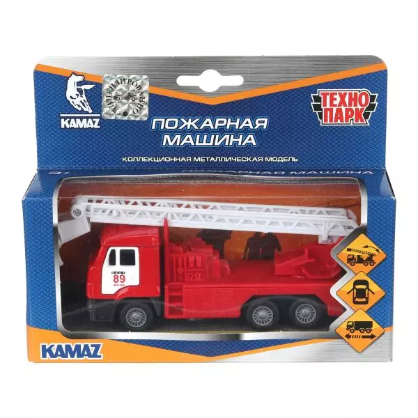 Моделька KAMAZ пожарный, металл, 12 см, двери, подв.дет., инерц., Технопарк 401939