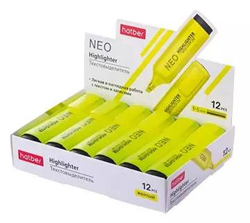 Текстовыделитель ЖЕЛТЫЙ флюоресцентный, 1-5 мм линия, Hatber NEO HL_060879