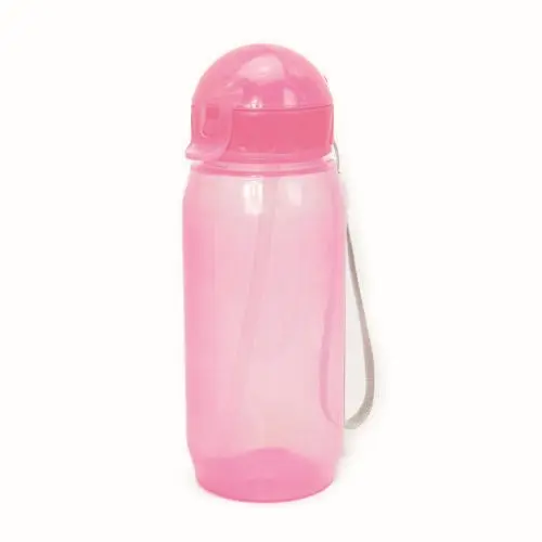 ###Бутылочка для воды с трубочкой и шнурком, 400 мл, Розовый КК0154