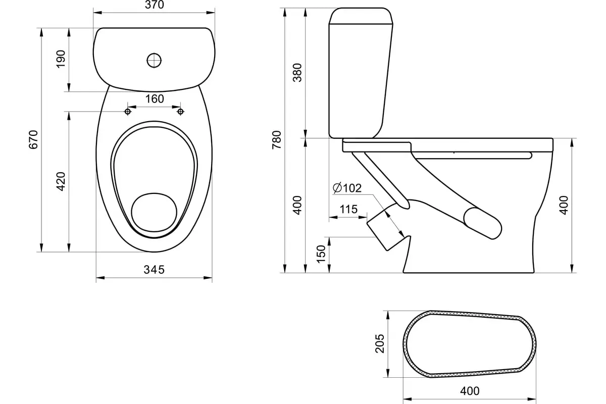 Унитаз Santeri Воротынский 1.P401.7.S00.00B.F косой выпуск, нижний подвод, 1-режимный слив, сиденье полипропилен
