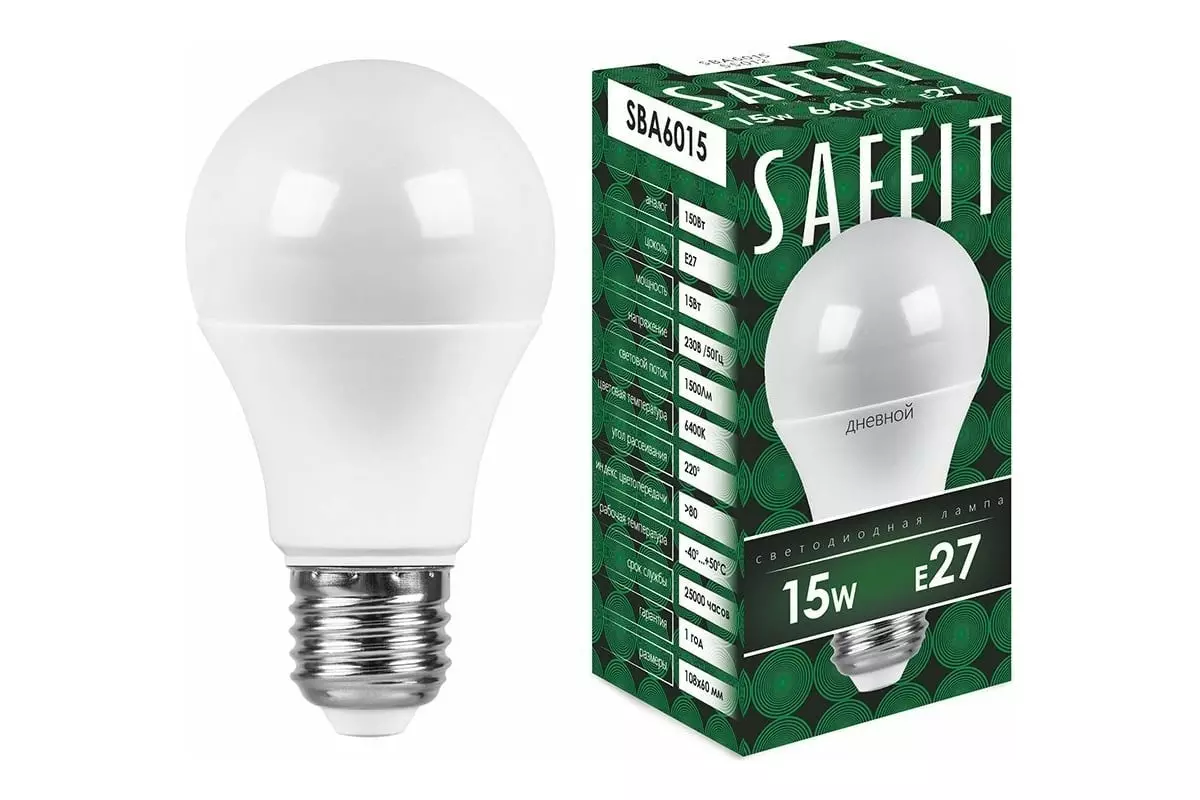 Светодиодная лампа Е27 220В 12Вт 4000К груша теплый свет SAFFIT 55008