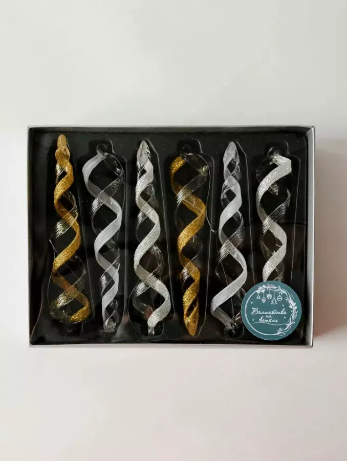 Елочные украшения стекло (6 шт) Сосульки Волшебство на ветках VNVSG-9