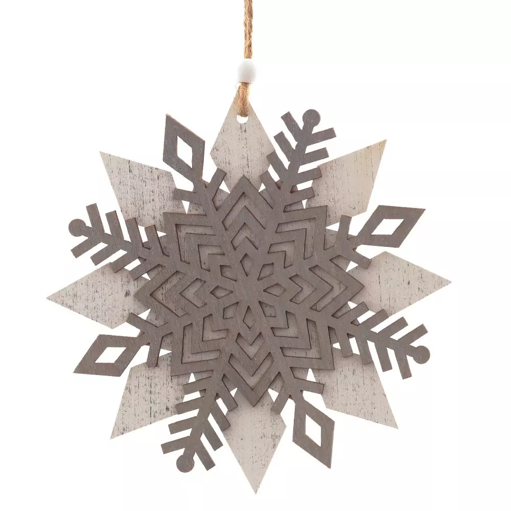 Новогоднее украшение Снежинка, 3 варианта, L15 W0,6 H15,5 см, дерево, 754678