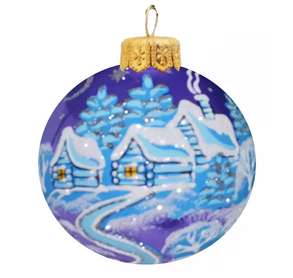 Новогодний шар Голубая зима, стекло, 85 мм, в подарочной упаковке, КУ-85-204071