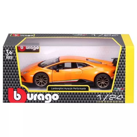 Машинка die-cast Lamborghini Huracan Performante Bburago 1:24, открывающ. двери, оранжевая 18-21092