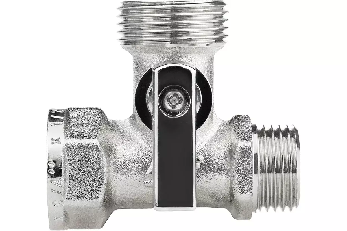 Кран шаровой трёхпроходной для бытовой техники 1/2&quot; х 3/4&quot; х 1/2&quot; в/НР, никел.латунь, ГОСТ, MPF