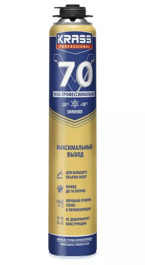 Пена монтажная пистолетная зима Krass Professional V70 0,89л