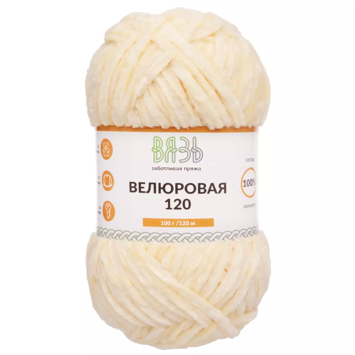 Пряжа полиэстер 100 % 100 г 120 м велюровая 04 светло-бежевый Вязь