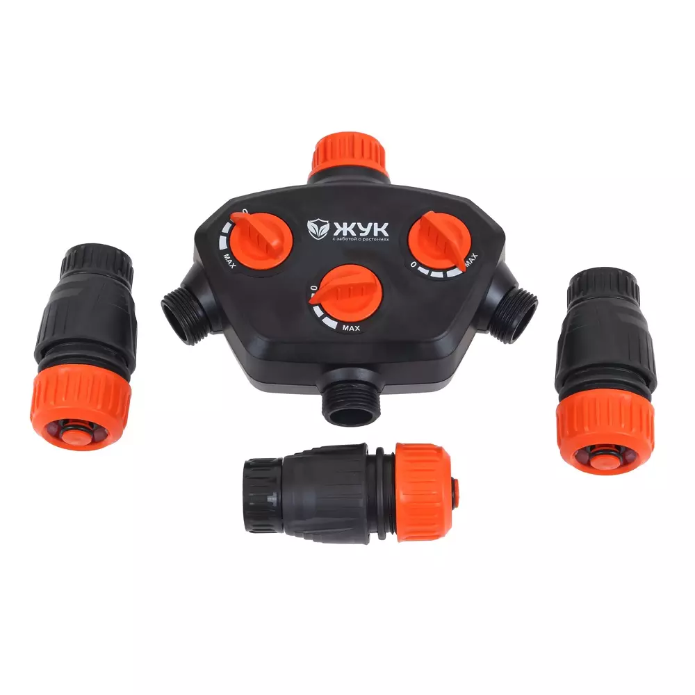 Разветвитель для шланга 3-х канальный с набором насадок 3/4" Жук 339385-00