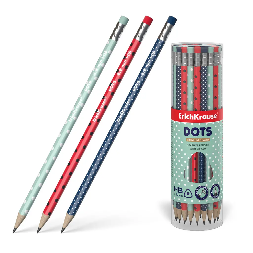 Простой карандаш HB трехгранный с ластиком ErichKrause 56009 Dots