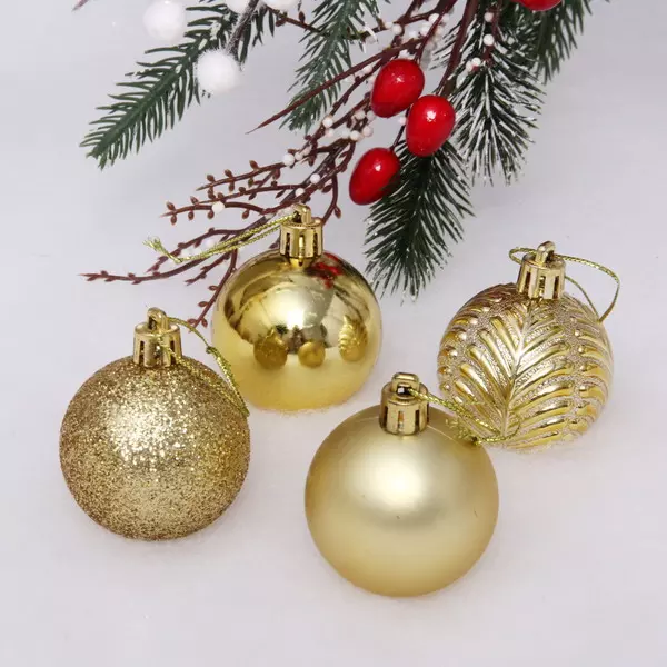 Новогодние шары 5 см (набор 4 шт) Микс фактур, золотой 183-857